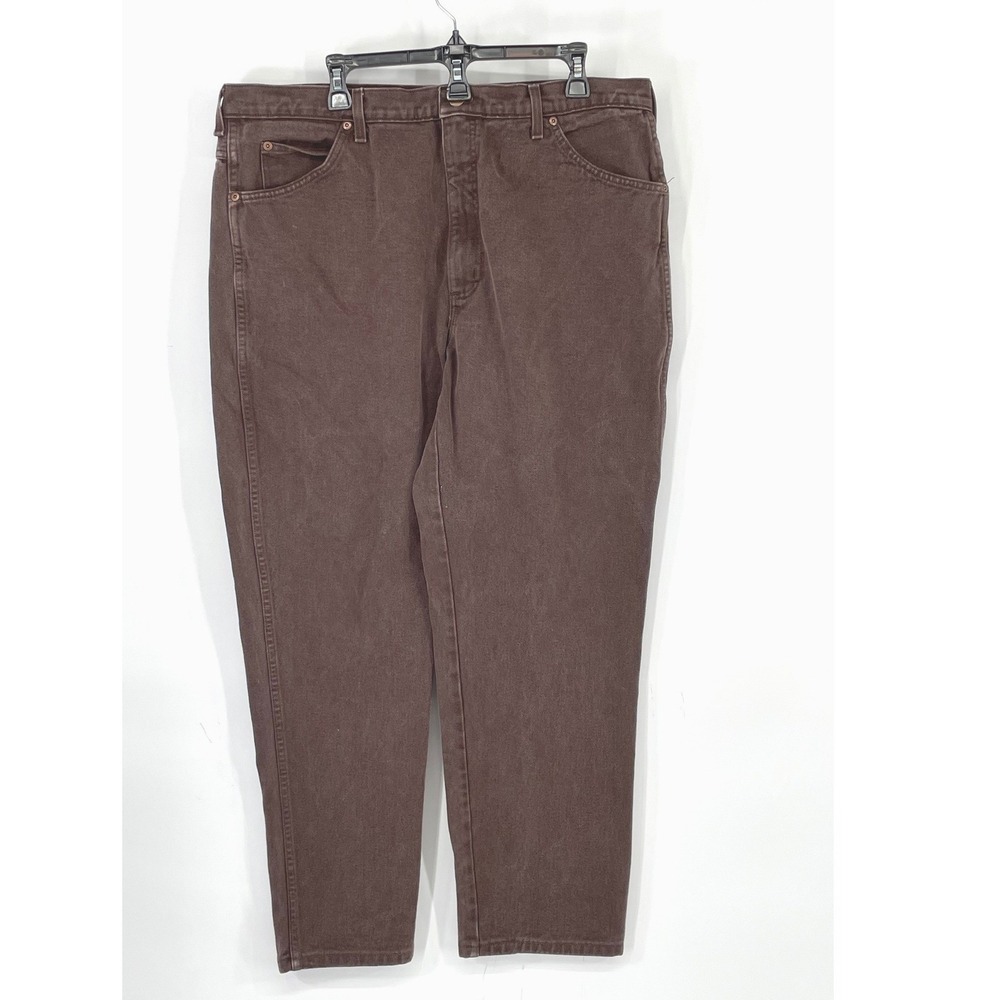 Lands End Mens Jeans 40x27 Square Rigger Brown Straight Baggy Leg Denim Utility